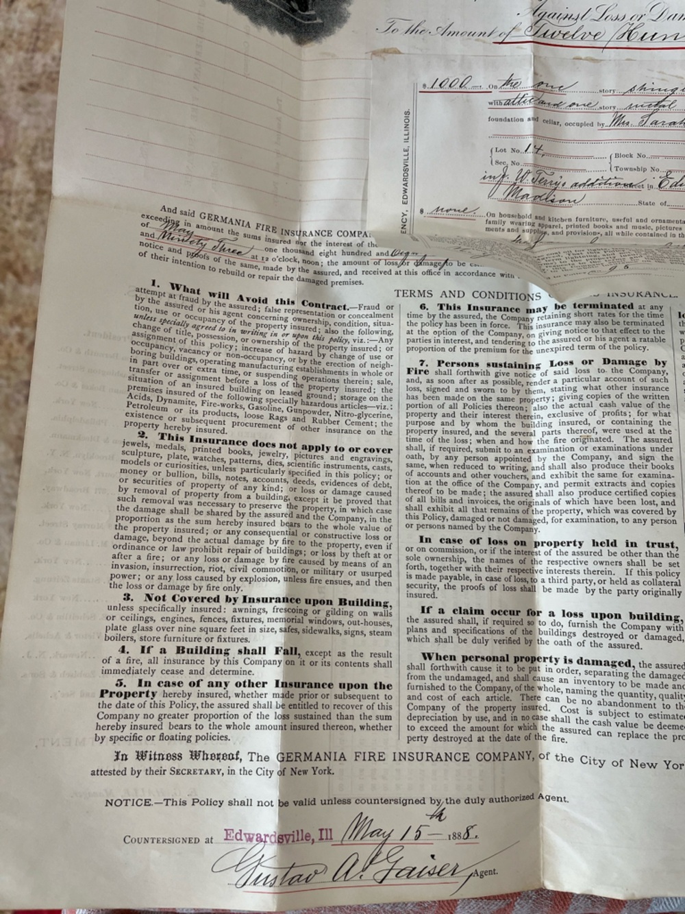 Original 1892 Germania Fire Insurance Policy - Picture 12 of 16